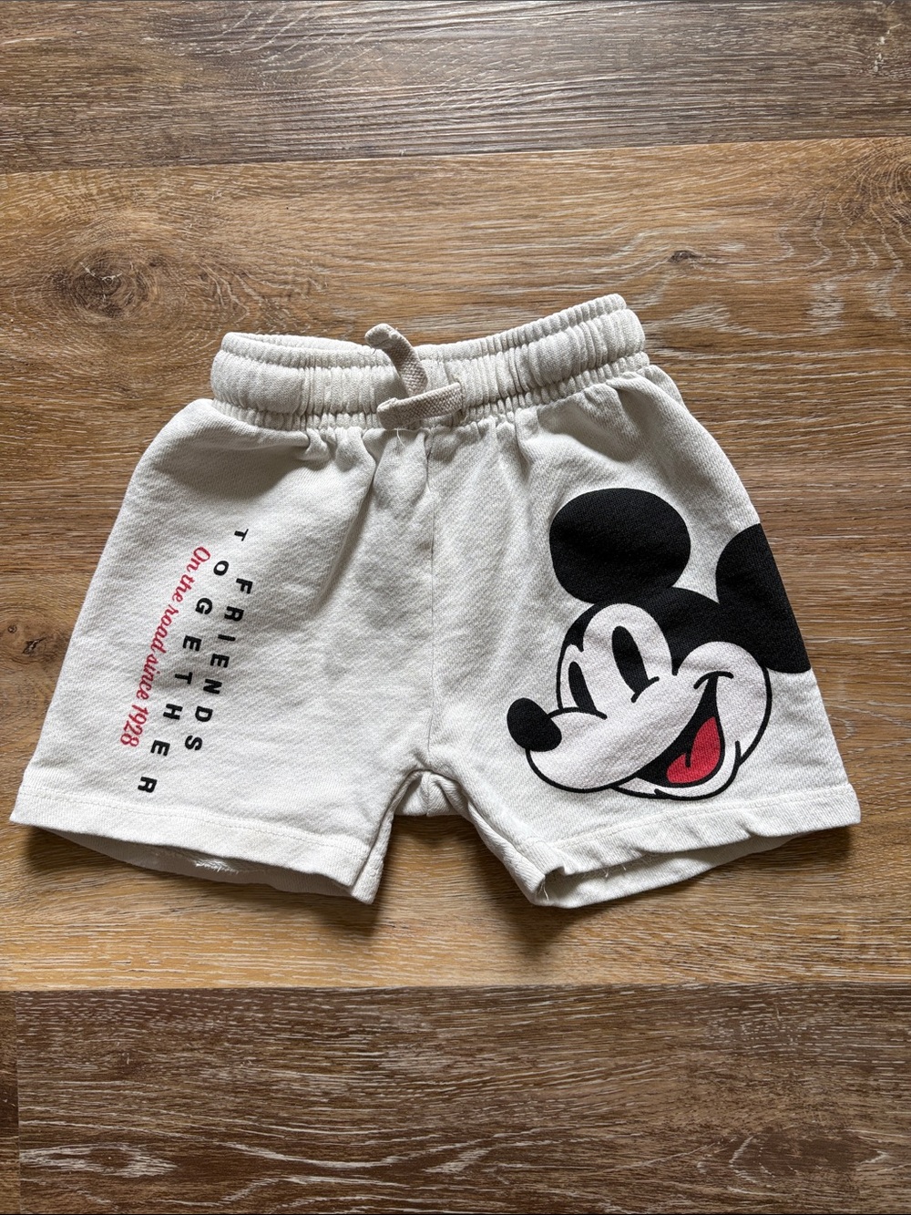 Zara Cream Mickey Mouse Face Graphic Shorts